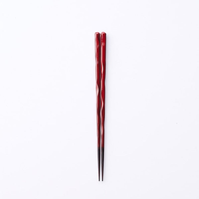 Lacquered Wave Carved Chopsticks, Vermilion, 21cm