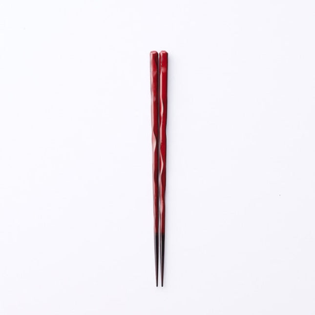 Lacquered Wave Carved Chopsticks, Vermilion, 21cm