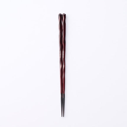Lacquered chopsticks with wave carving, dark red, 23cm