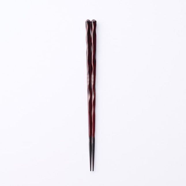 Lacquered chopsticks with wave carving, dark red, 23cm