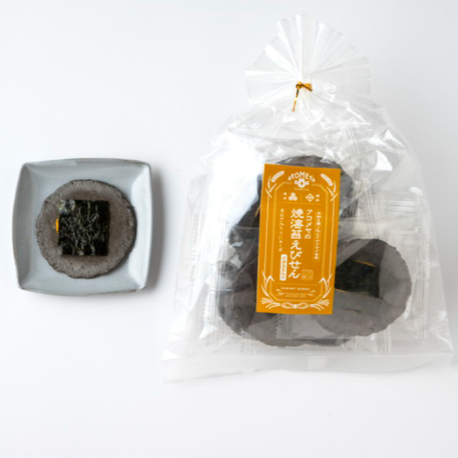 Seaweed Shrimp Crackers with Squid Ink and Aosa Seaweed Uni Cheese