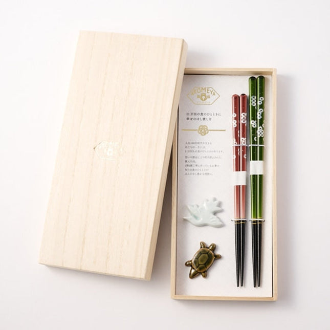 Wakasa lacquered pair of chopsticks & Imari ware chopstick set in a paulownia box