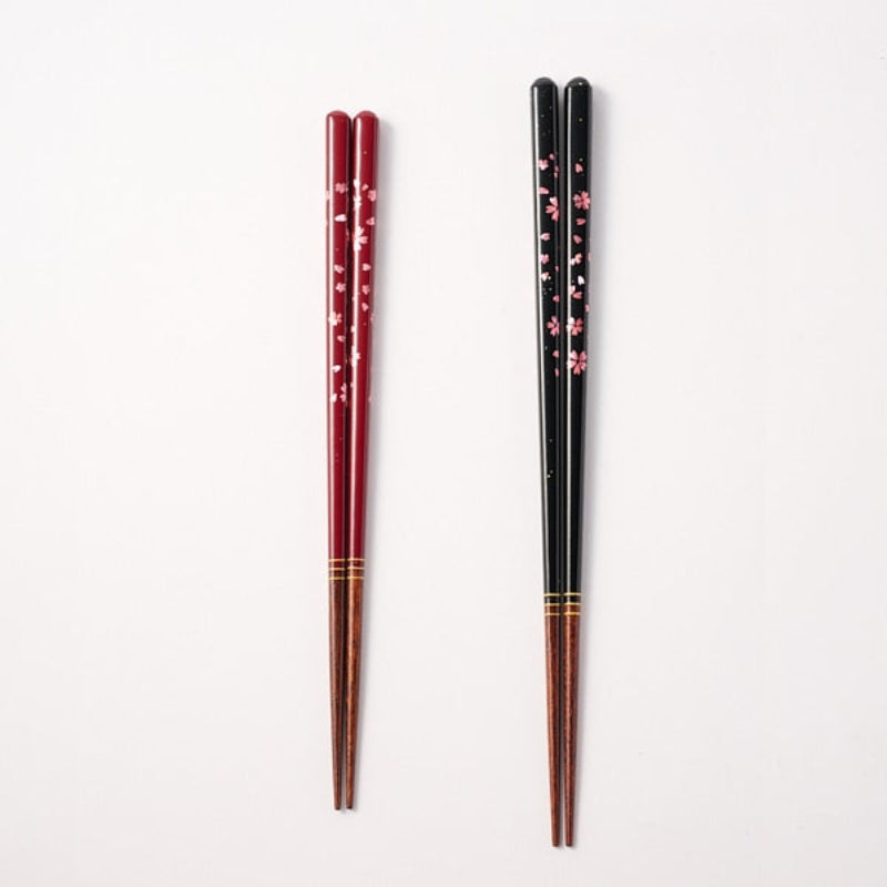 Wakasa lacquered pair of chopsticks & tin chopstick rest set in a paulownia box